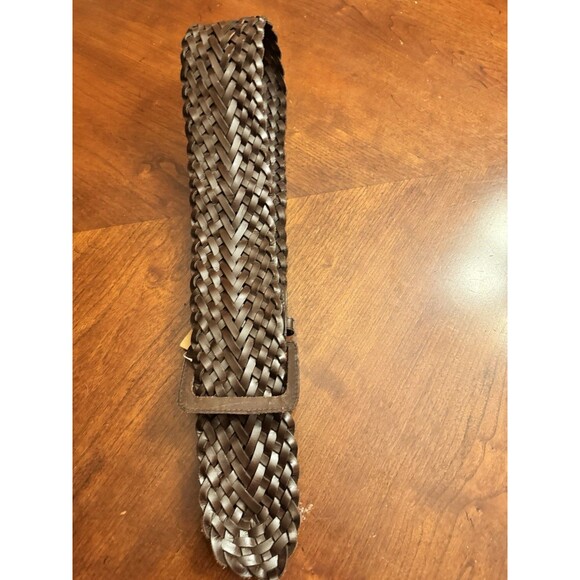 Newport News Wide Brown Woven Leather Belt 4” Wide Small/Medium Rn 114261 main image 4